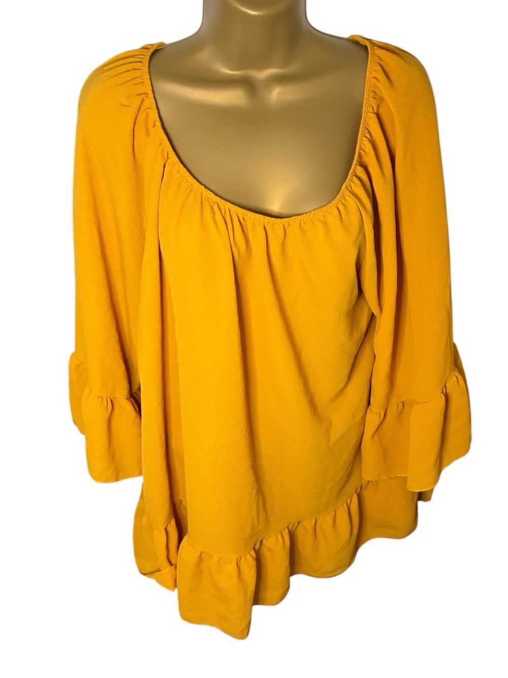 Free Kisses Golden Mustard Ruffle Peasant Blouse